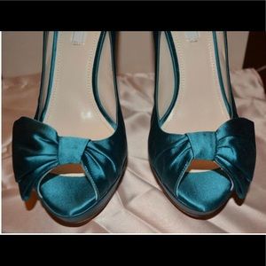 Prada Satin Platform Turquoise Heels Size 8 - image 1